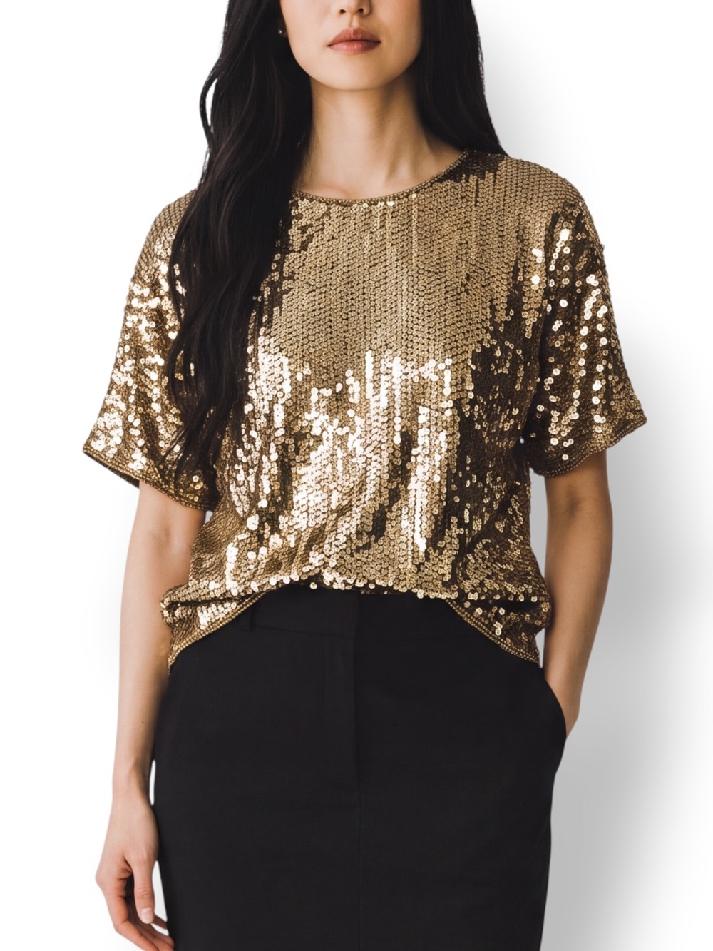 Vintage Joseph Le Bon Gold Sequin Silk Evening Top Medium